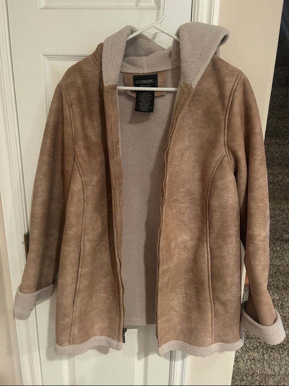 Outbrook Women’s Tan Faux Suede Hooded Teddy Jacket